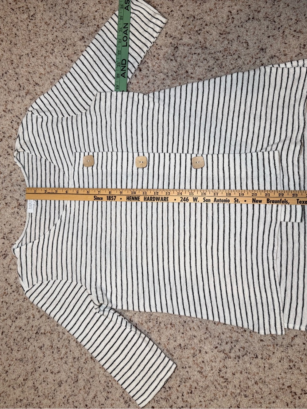 Habitat Cream and Black Striped Knit Shirt with wooden buttons